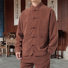男士外套灯芯绒夹克盘扣立领唐装风XZ1512-2501单夹克-P70，男装夹克，星座1512