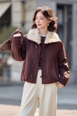 时尚羊羔毛领加绒派克服外套女2025冬季新款休闲气质保暖棉服上衣，女装短外套，印象茜