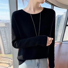 2025一线圆领正反针针织衫百搭简约，女装针织衫/毛衣，美轩羊绒