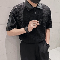 AT222/P58控78夏季社会小伙撞色POLO衫百搭潮流短袖T恤男黑首，男装Polo衫，星座305B-1