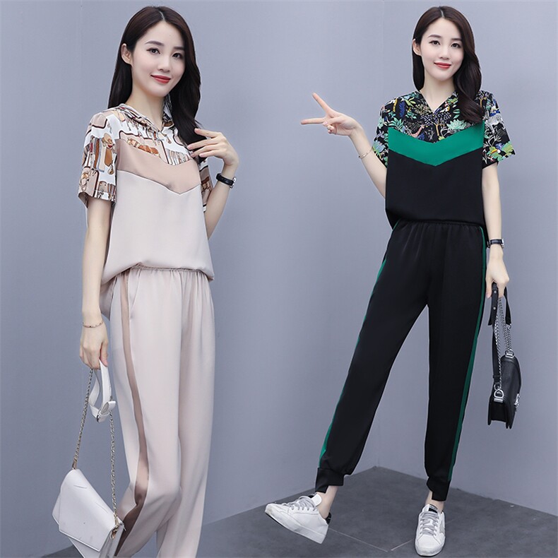 大量现货2022年夏季时尚潮流舒适醋酸短袖休闲宽松套装,女装套装/套裙,奕薇雅