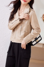 海宁皮衣外套女士2023年新款春秋PU皮机车短款小个子皮夹克，女装皮衣，江南女神