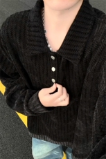 美式复古雪尼尔polo领卫衣大码设计重磅翻领外套LW609特P45加绒55，女装短外套，电商B215