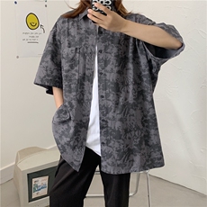夏季扎染衬衫男短袖韩版宽松ins港风情侣半袖五分袖衬衣CS106-p30，男装衬衫，星座1008-1