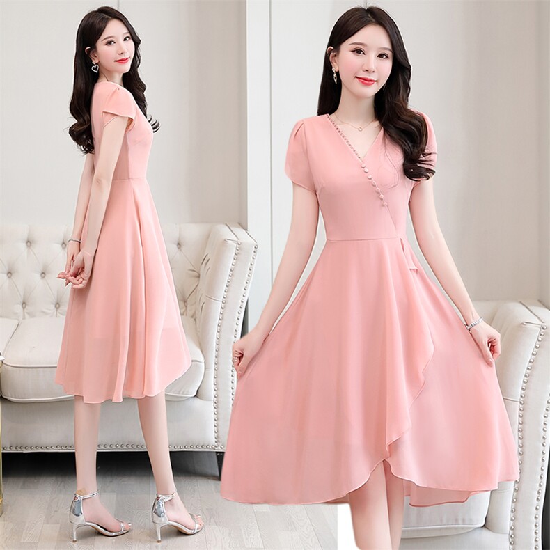 连衣裙2021年夏季减龄显瘦收腰潮流韩版短袖，女装连衣裙，阿菲诺依