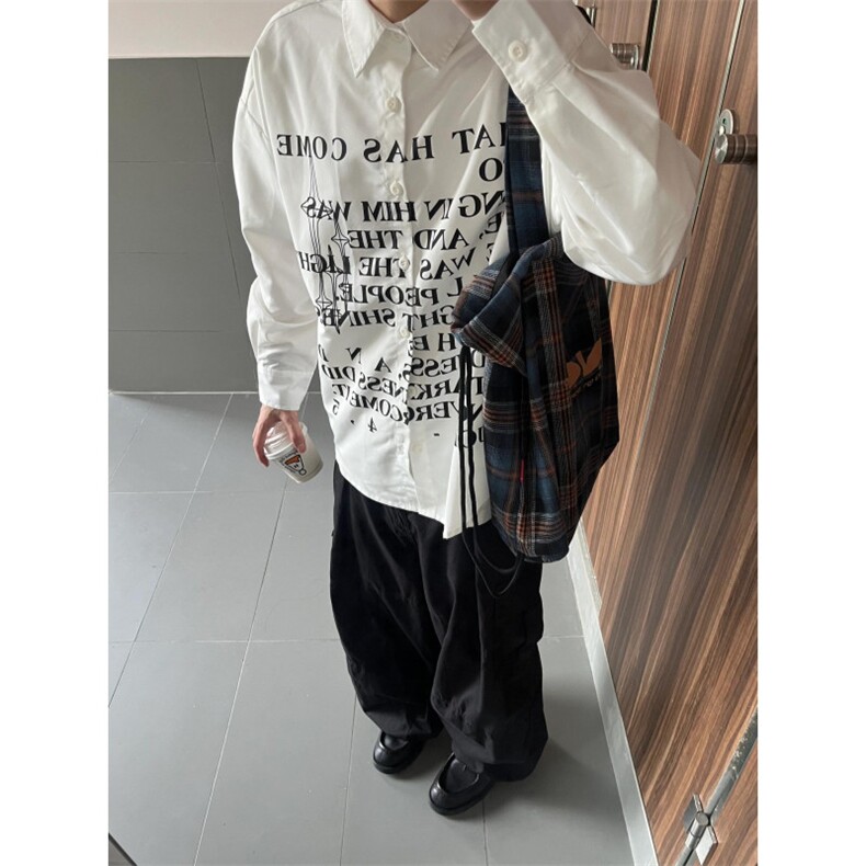 【有货】cleanfit白色字母衬衫男高级感痞帅长袖衬衣1288LL-P39,男装衬衫,星座1007（原301D）