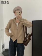 女士秋冬10%羊绒全拉链开衫纯色简约黑色宽松显瘦外套，女装羊绒衫，牧思羊