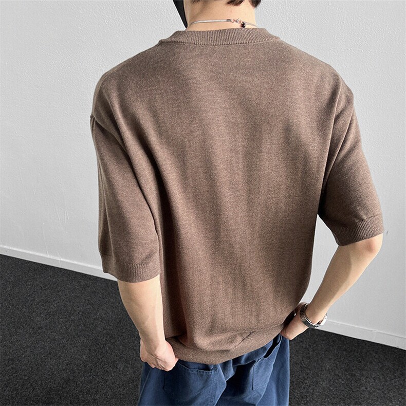 美潮亨利领针织短袖t恤男韩版宽松纯色打底衫男士半袖衣服,男装T恤,星座914