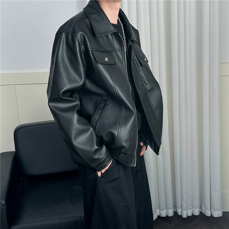现货短款机车皮衣外套男宽松休闲痞帅皮夹克A351-AP2468-P105,男装夹克,电商A351