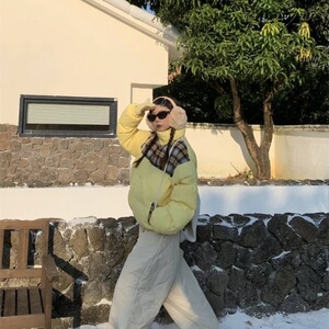 有货 203-6 F52507 P83～美式格纹拼接棉服女冬季保暖外套图片
