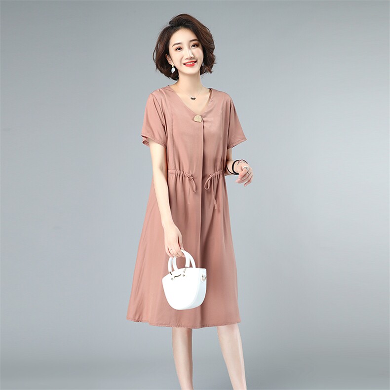 2021夏款新款纯色大码大口袋女装连衣裙230款,女装连衣裙,秋牧寒烟