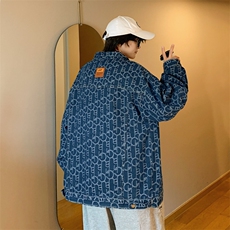 美式复古水洗满印牛仔夹克男春季休闲宽松翻领外套JK866-P70，男装夹克，星座1103-3