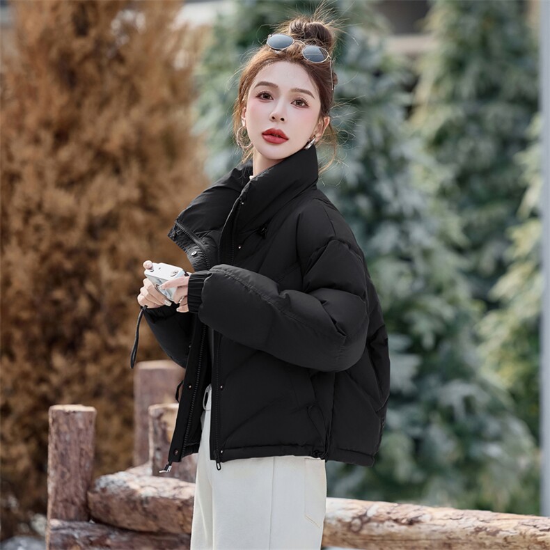 小个子短款立领羽绒服女2024新款冬季爆款设计感保暖白鸭绒面包服,女装羽绒服,意芙