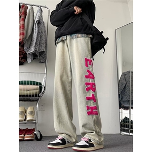 美式高街vibe宽松直筒牛仔裤男oversize欧美潮牌阔腿裤N0344-p50图片