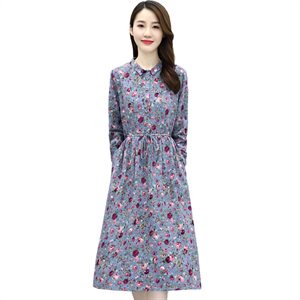时尚优雅碎花长袖连衣裙 修身显瘦气质女装XBL096图片
