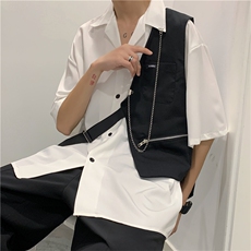 短袖衬衫配马甲高级感男装设计感假两件拼接衬衣外套W3057-P46，男装衬衫，星座512-2