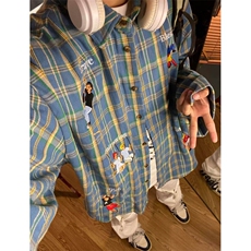 格子长袖衬衫春秋复古休闲宽松运动衬衣潮牌痞帅外套CY1100-P39，男装衬衫，星座412-3