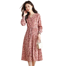 法式气质长袖连衣裙女秋装2025秋季新款收腰显瘦休闲百搭碎花裙子，女装连衣裙，艾米