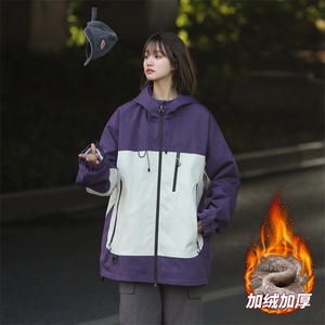 加绒加厚拼接冲锋衣夹克男女同款保暖上衣外套A406 A129  特P95图片