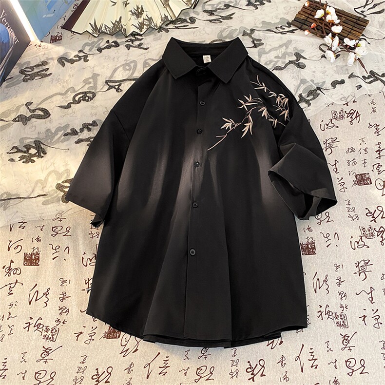 夏季潮流风新中式刺绣大码休闲男短袖衬衫CS20P35,男装衬衫,星座417-3