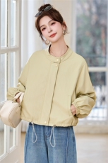 新款2026年春季时尚抽绳蛋白皮短外套，女装皮衣，蓝诺裳