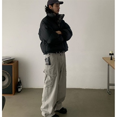 美式复古水洗做旧廓形工装裤男女宽松直筒休闲裤S3510P63，男装工装外套，星座1112-1