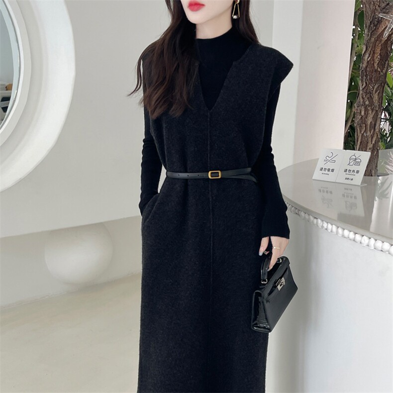 红茶风穿搭气质女神范出席重要场合御姐轻熟风羊毛马甲背心连衣裙，女装连衣裙，美雪羊绒