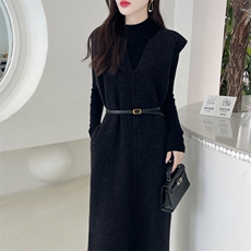 红茶风穿搭气质女神范出席重要场合御姐轻熟风羊毛马甲背心连衣裙，女装连衣裙，美雪羊绒