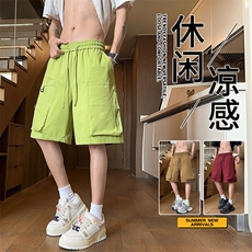 抖音品质美式新款工装短裤男潮牌宽松直筒A146-GY502特p35量大优，男装牛仔裤，HDA146
