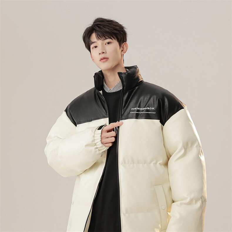冬季港风纯色立领皮棉衣防风加绒加厚拼色加厚棉衣外套MY6083P85，男装棉衣，电商A128