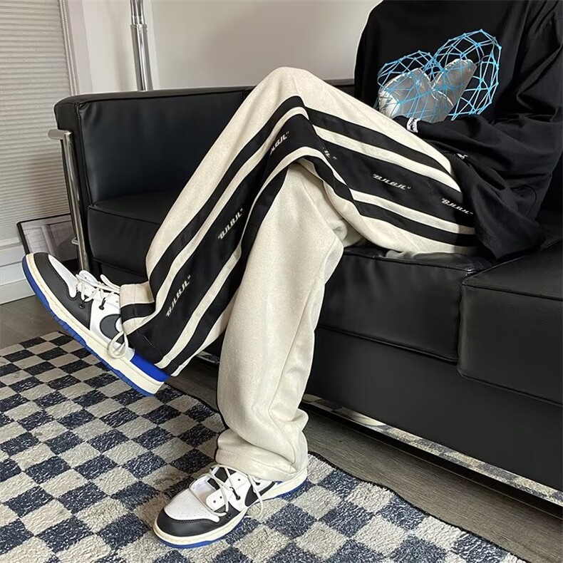 欧美高街hiphop麂皮绒卫裤男ins潮设计感=直筒阔腿裤子L2307-p40图片