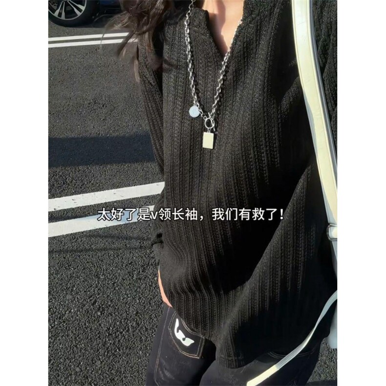 小香风长袖t恤男生秋季校园风少年感V领上衣复古宽松简约大码卫衣,男装T恤,星座715-7