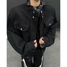 得物品质秋冬款男假两件牛仔夹克衫立领条纹宽松外套JK8648P88，男装夹克，星座1013-1