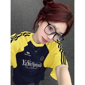 夏季美式高街重磅纯棉三条杠织带插肩撞色男女短袖T恤CZ185-特P25图片