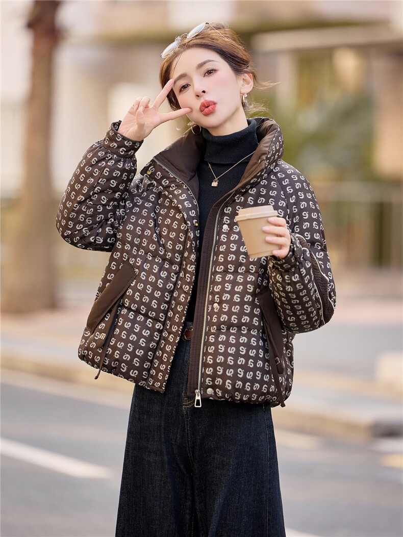 时尚设计感印花短款羽绒服女2025冬季新款白鸭绒加厚保暖防寒,女装羽绒服,余墨