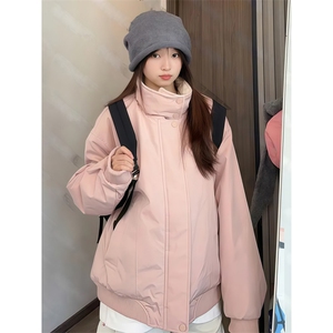 网图 羊羔毛毛领棉服派克服男女冬季2025新款立领工装棉衣外套P78图片