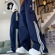 束脚工装运动裤子女春秋新款学生宽松美式条纹阔腿长裤AK815-P45，男装休闲裤，星座1008