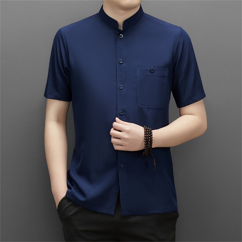 风唐装中式汉服速干短袖中老年人夏季薄款衬衫短袖SH235-P48，男装中老年男装，钱塘723