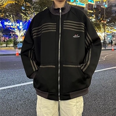 美式条纹户外夹克男秋高街潮牌复古外套宽松休闲立领上衣J653/P70，男装夹克，星座506