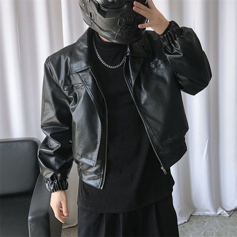 现货机车皮衣外套男时尚潮牌皮夹克秋冬高级短款皮褂子A205-P135,男装夹克,电商A351