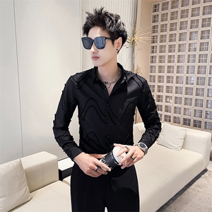 301A-1/H506/P58 24秋季男士新款工艺纯色长袖衬衫男休闲修身衬衣图片