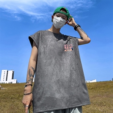 量大优供视频得物直播品220克夏季麂皮绒背心无袖T恤BJ160，男装T恤，电商A486