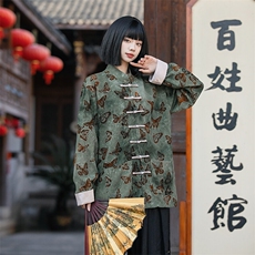 新中式（蝴蝶）风潮中式扎染植绒麻衬衫印花唐装男女款，男装衬衫，星座305A（原312A-1）