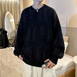 拼色新款落肩袖宽松大码外穿毛衣男春秋针织衫毛线衣帅7027/P45图片