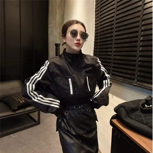 2025欧货新款时髦机车杠条短外套女秋韩版宽松百搭棒球服夹克上衣