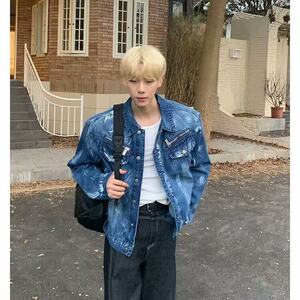 美式垫肩廓形擦色牛仔外套男  GM8867 P95图片