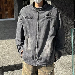 美式潮牌设计感小众机车牛仔夹克男春季高街宽松外套W6285-P77图片