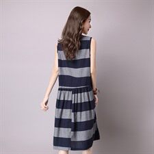 短袖中裙2021年夏季A字裙件套头中腰圆领条纹连衣裙，女装连衣裙，小林双子