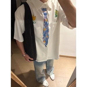 CS998CC-特P38 趣味手绘涂鸦领带短袖衬衫男女同款图片