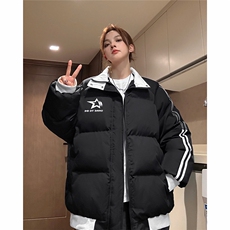 EQ350撞色织带印花面包服男女情侣装加厚棉衣外套2024新款，男装棉衣，电商C306-1